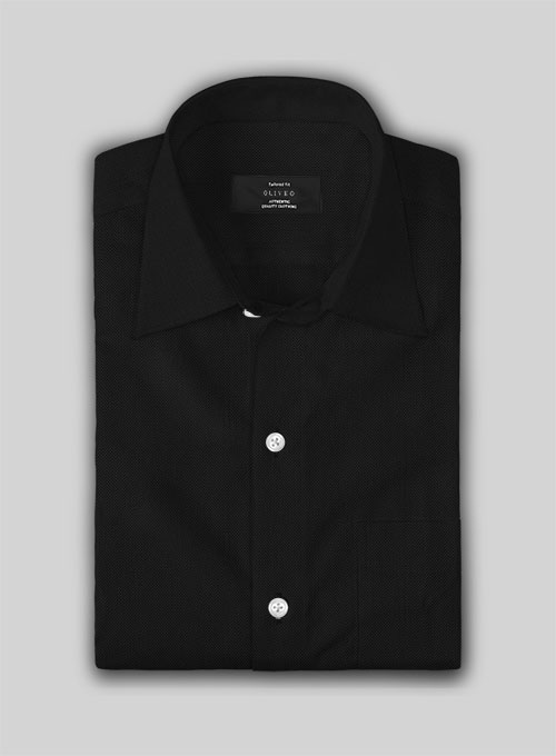Black Herringbone Cotton Shirt - Half Sleeves
