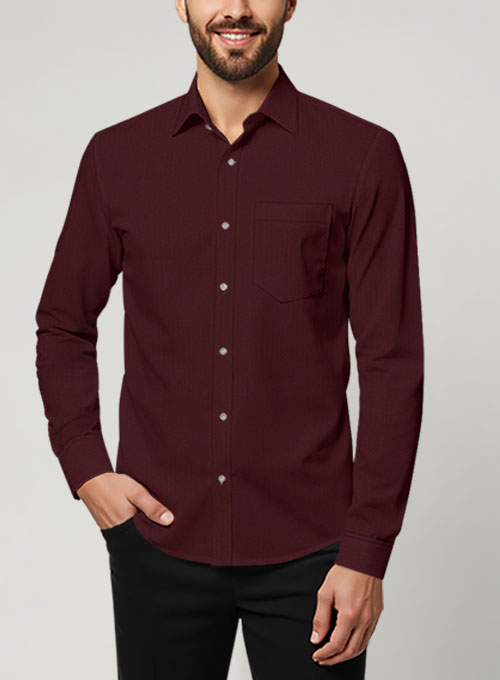 Burgundy Herringbone Cotton Shirt