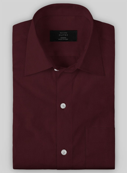 Burgundy Herringbone Cotton Shirt - Half Sleeves