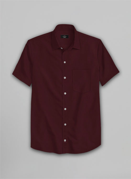 Burgundy Herringbone Cotton Shirt - Half Sleeves