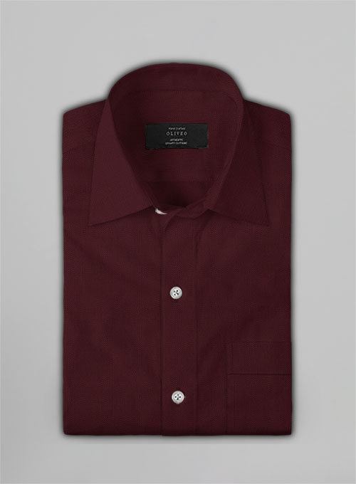 Burgundy Herringbone Cotton Shirt - Half Sleeves