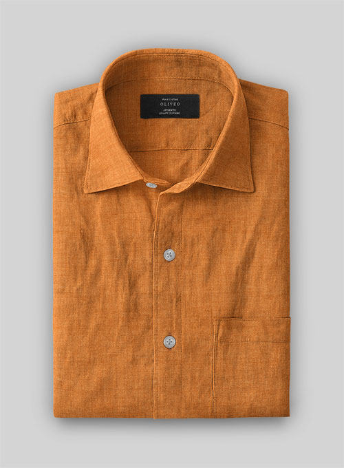 Dublin Autumn Orange Linen Shirt - Half Sleeves