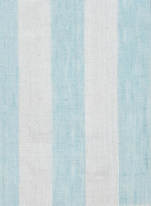 Dublin Blue Wide Stripe Linen - Half Sleeves