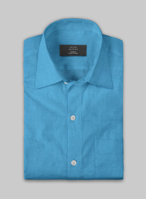 European Blue Linen Shirt   - Half Sleeves