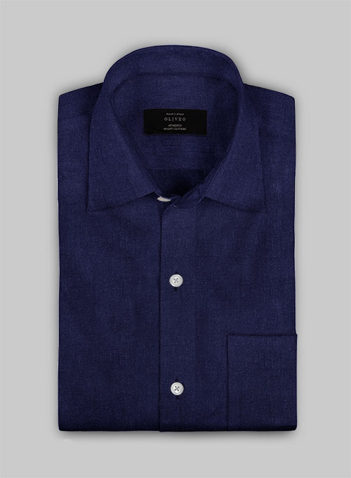 European Indigo Blue Linen Shirt - Half Sleeves