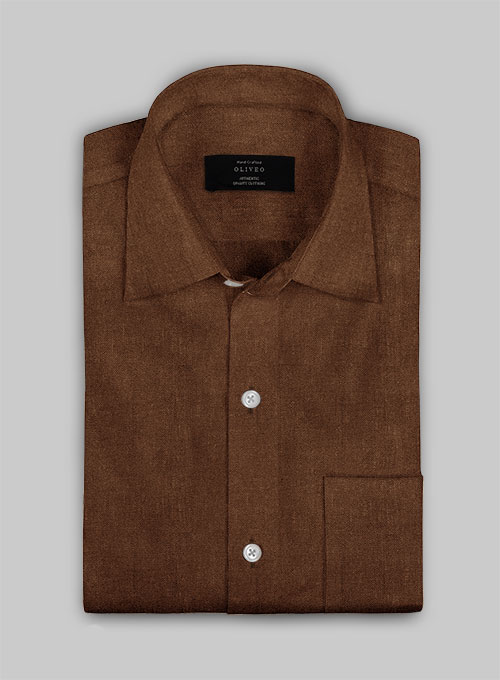 European Oak Brown Linen Shirt - Half Sleeves