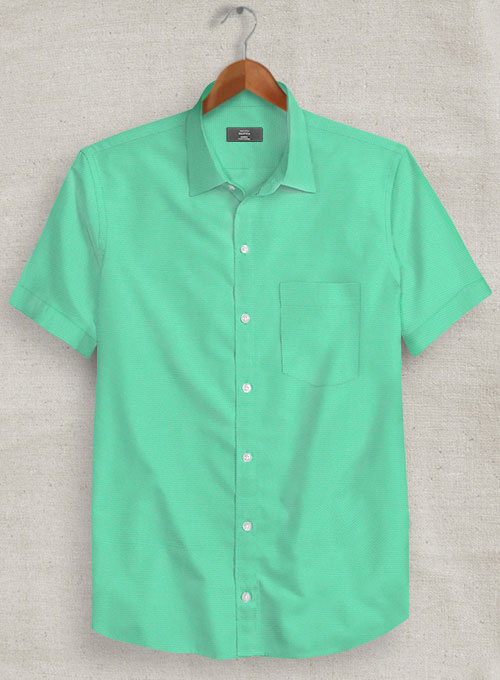 Fern Green Stretch Poplene Shirt - Half Sleeves : Made To Measure ...