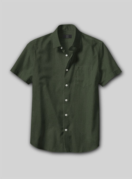 Forest Green Stretch Poplene Shirt - Half Sleeves