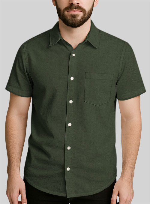 Forest Green Stretch Poplene Shirt - Half Sleeves