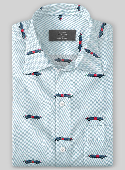 Italian Cotton Retro Car Shirt - Half Sleeves