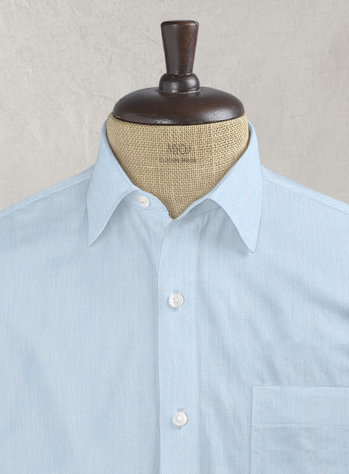 Italian Fine Herringbone Blue Shirt - Half Sleeves
