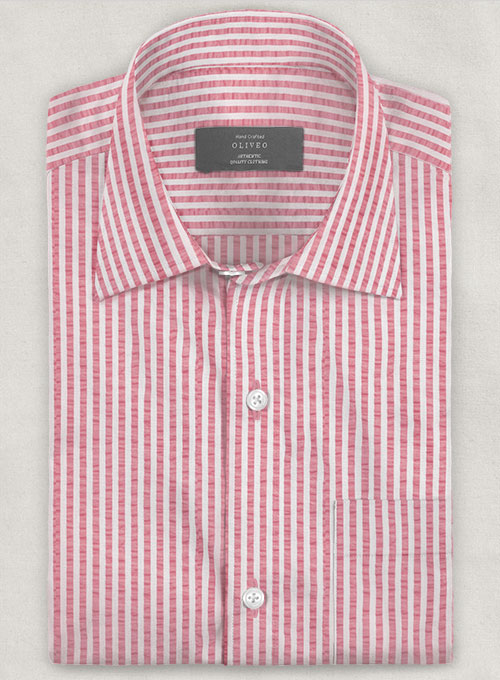 Italian Seersucker Pink Shirt - Half Sleeves