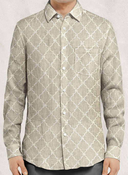 Lattice Beige Linen Shirt - Full Sleeves