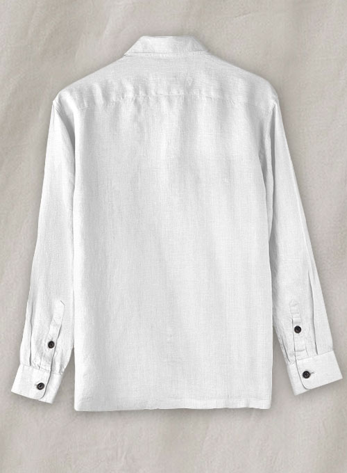 Safari Pure White Linen Overshirt - Full Sleeves
