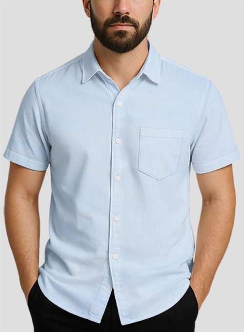 Sky Blue Herringbone Cotton Shirt  - Half Sleeves