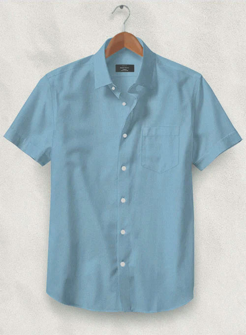 Azure Blue Stretch Poplene Shirt - Half Sleeves