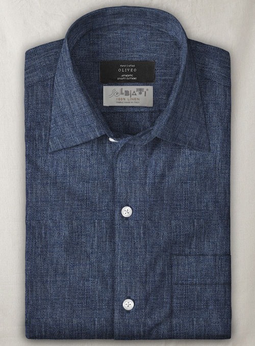 Solbiati Indigo Blue Linen Shirt - Half Sleeves