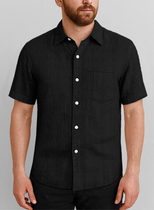 Washed Black Cotton Linen Shirt