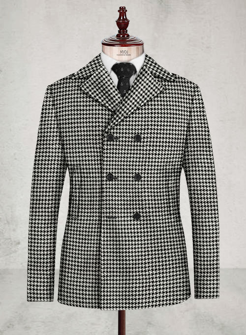 Big Houndstooth BW Tweed Pea Coat : Made To Measure Custom Jeans For ...