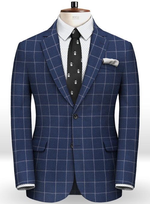 Blue Windowpane Flannel Wool Suit