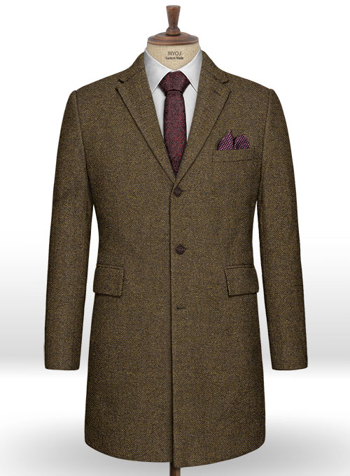 Bottle Brown Herringbone Tweed Overcoat Bottle Brown Herringbone Tweed Overcoat