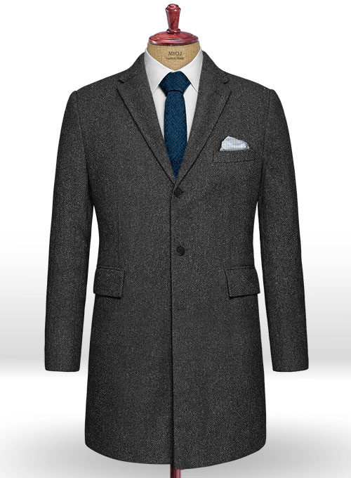 Charcoal Herringbone Tweed Overcoat Charcoal Herringbone Tweed Overcoat
