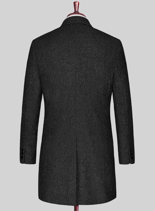 Charcoal Herringbone Tweed Overcoat