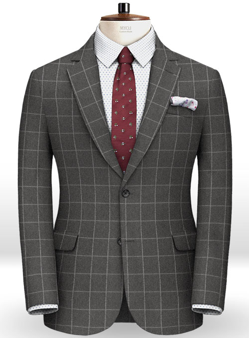 Charcoal Windowpane Flannel Wool Suit