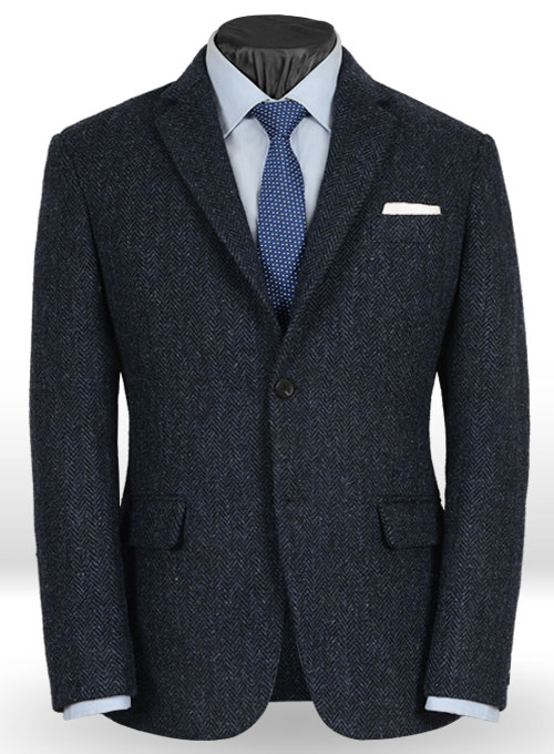 with bow coat pant Tweed Dark Herringbone Jacket Blue Harris
