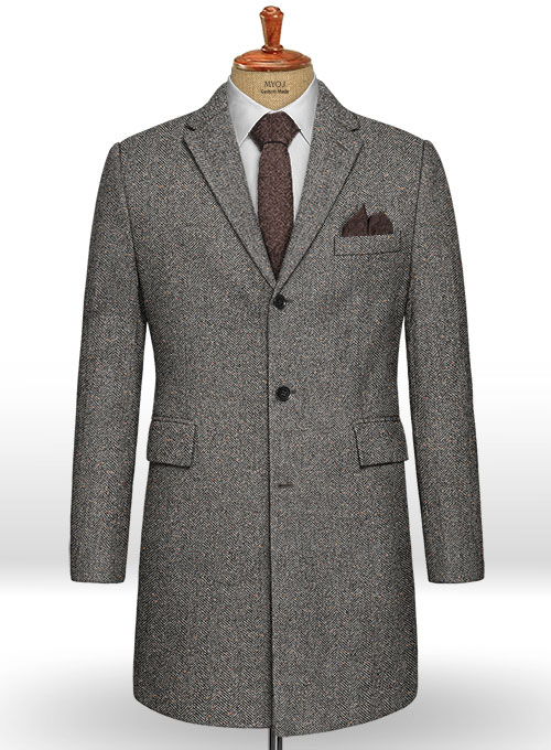 Gray Herringbone Flecks Donegal Tweed Overcoat Gray Herringbone Flecks Donegal Tweed Overcoat