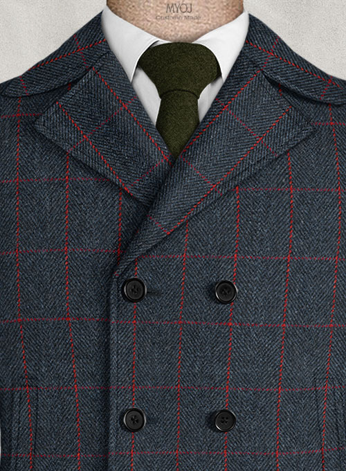 Harris Tweed Blue Checks Pea Coat
