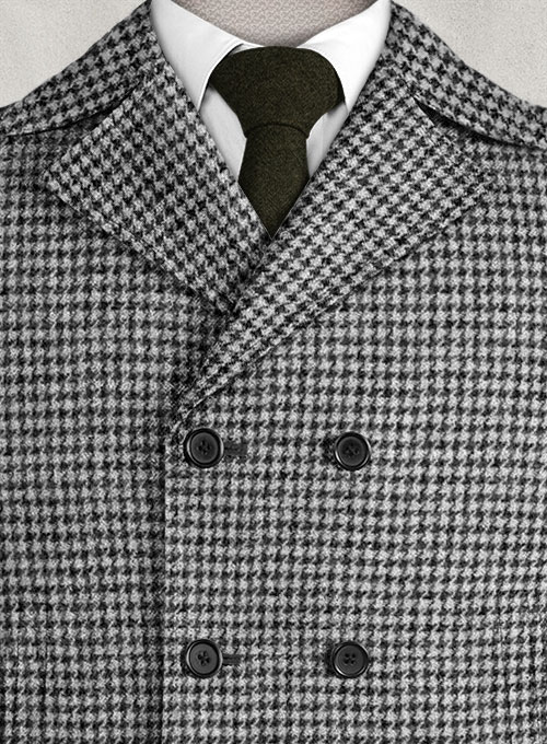 Harris Tweed Houndstooth Light Gray Pea Coat