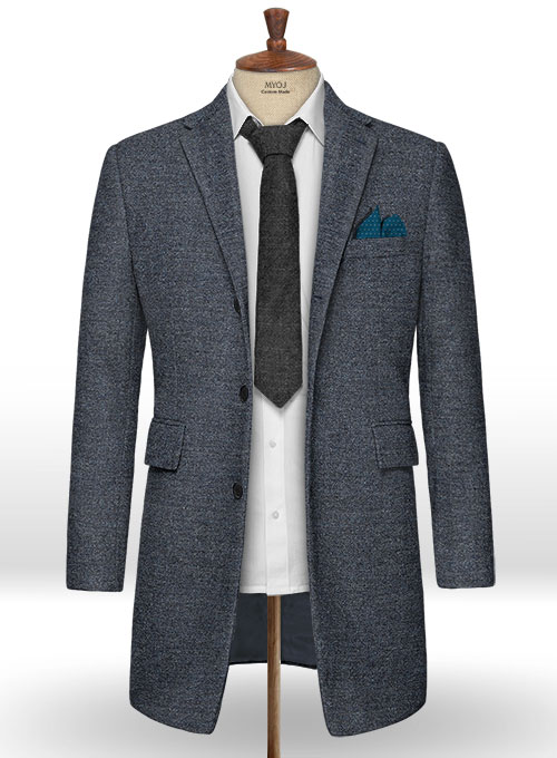 Indigo Blue Tweed Overcoat