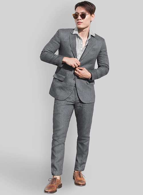 Italian Khyber Gray Blue Linen Suit