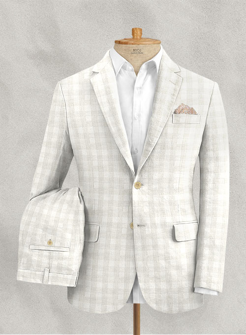 Italian Linen Lemeo Ivory Glen Checks Suit Made To Measure Custom