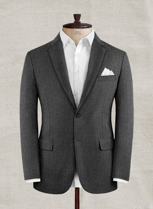 Italian Wool Cashmere Charcoal Herringbone Suit