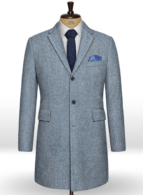 Light Blue Herringbone Tweed Overcoat Light Blue Herringbone Tweed Overcoat