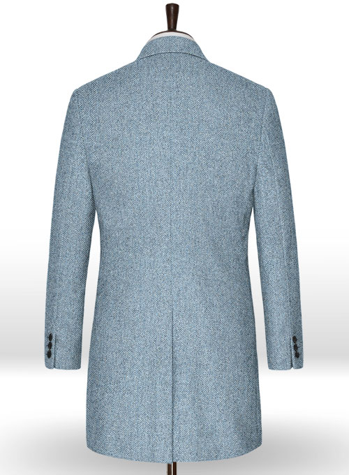 Light Blue Herringbone Tweed Overcoat