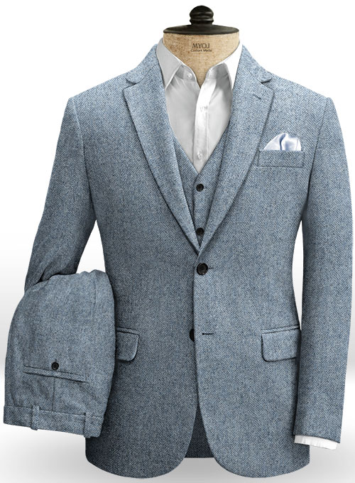 Light Blue Herringbone Tweed Suit Light Blue Herringbone Tweed Suit