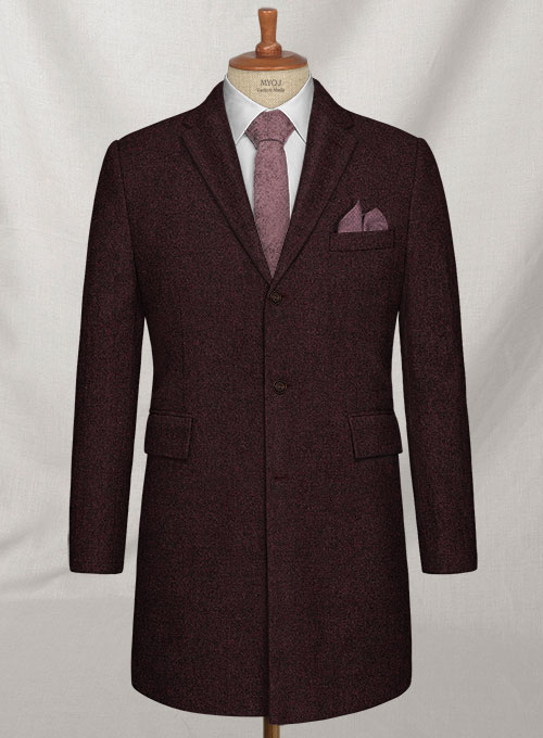 Light Weight Melange Wine Tweed Overcoat Light Weight Melange Wine Tweed Overcoat