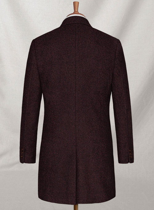Light Weight Melange Wine Tweed Overcoat - Click Image to Close