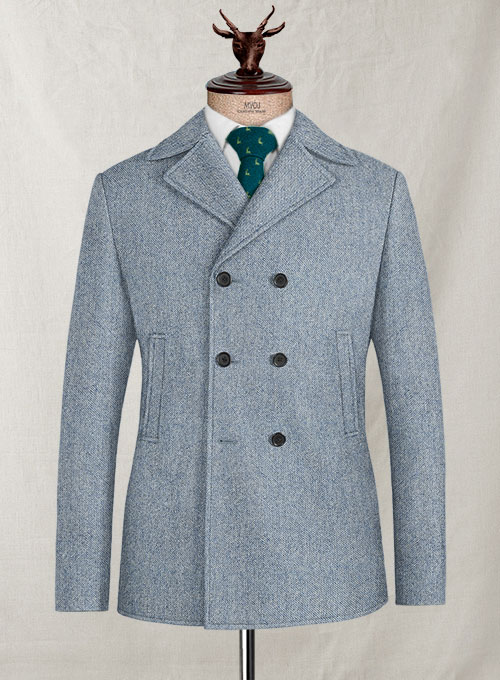 Light Blue Denim Tweed Pea Coat : Made To Measure Custom Jeans For Men ...