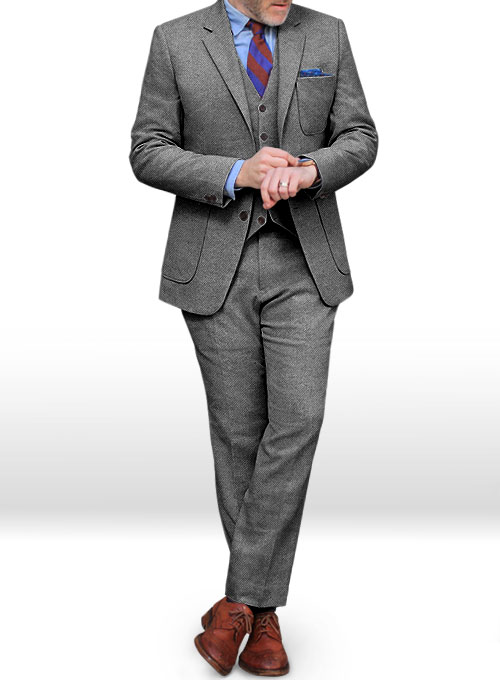 dark grey tweed suit