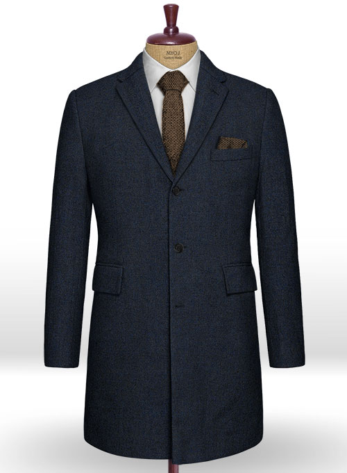 Light Weight Melange Dark Blue Tweed Overcoat Light Weight Melange Dark Blue Tweed Overcoat