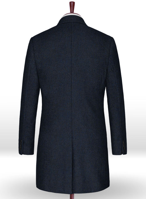 Light Weight Melange Dark Blue Tweed Overcoat - Click Image to Close
