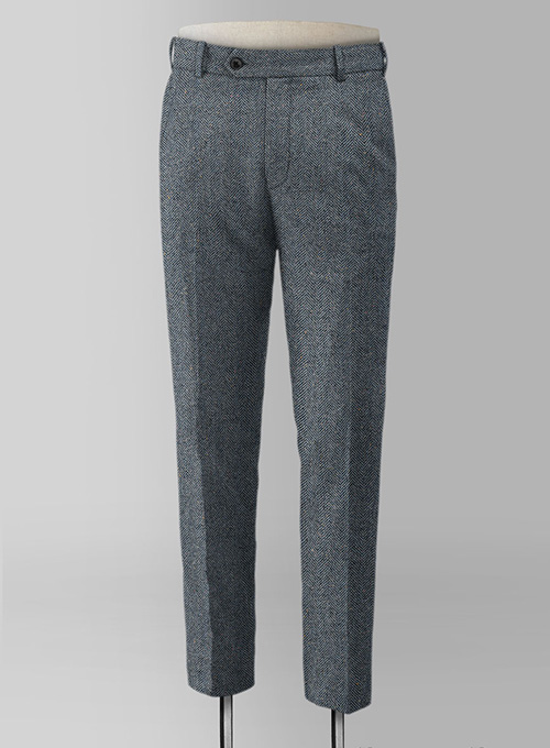 Mid Blue Herringbone Flecks Donegal Tweed Suit