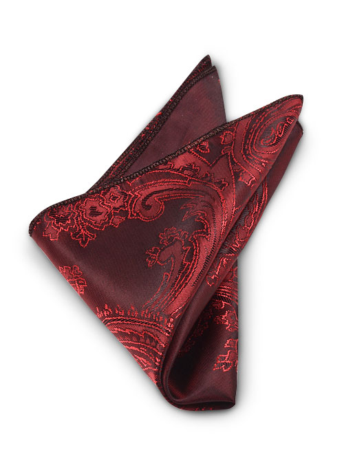 Paisley Pocket Square - Red - Click Image to Close