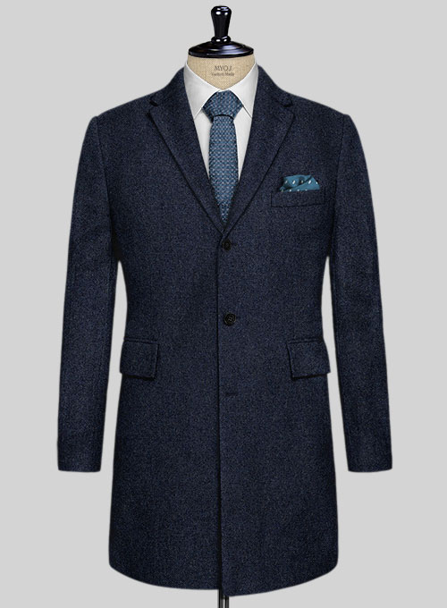 Playman Blue Denim Tweed Overcoat Playman Blue Denim Tweed Overcoat