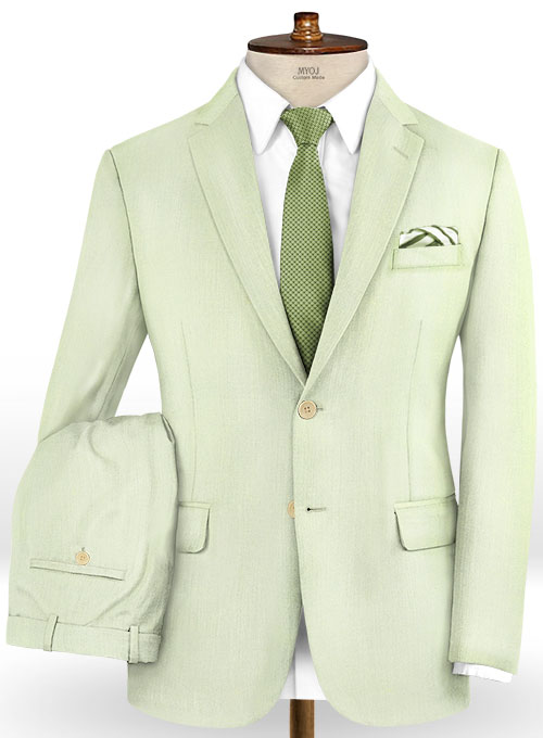 Scabal Pale Green Wool Suit Made To Measure Custom Jeans For Men
