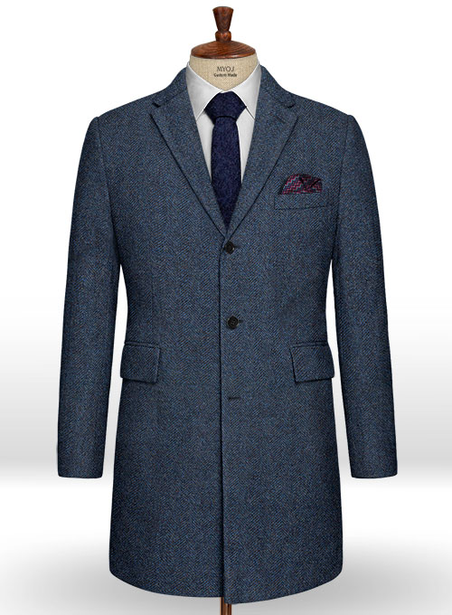 Showman Blue Herringbone Tweed Overcoat Showman Blue Herringbone Tweed Overcoat